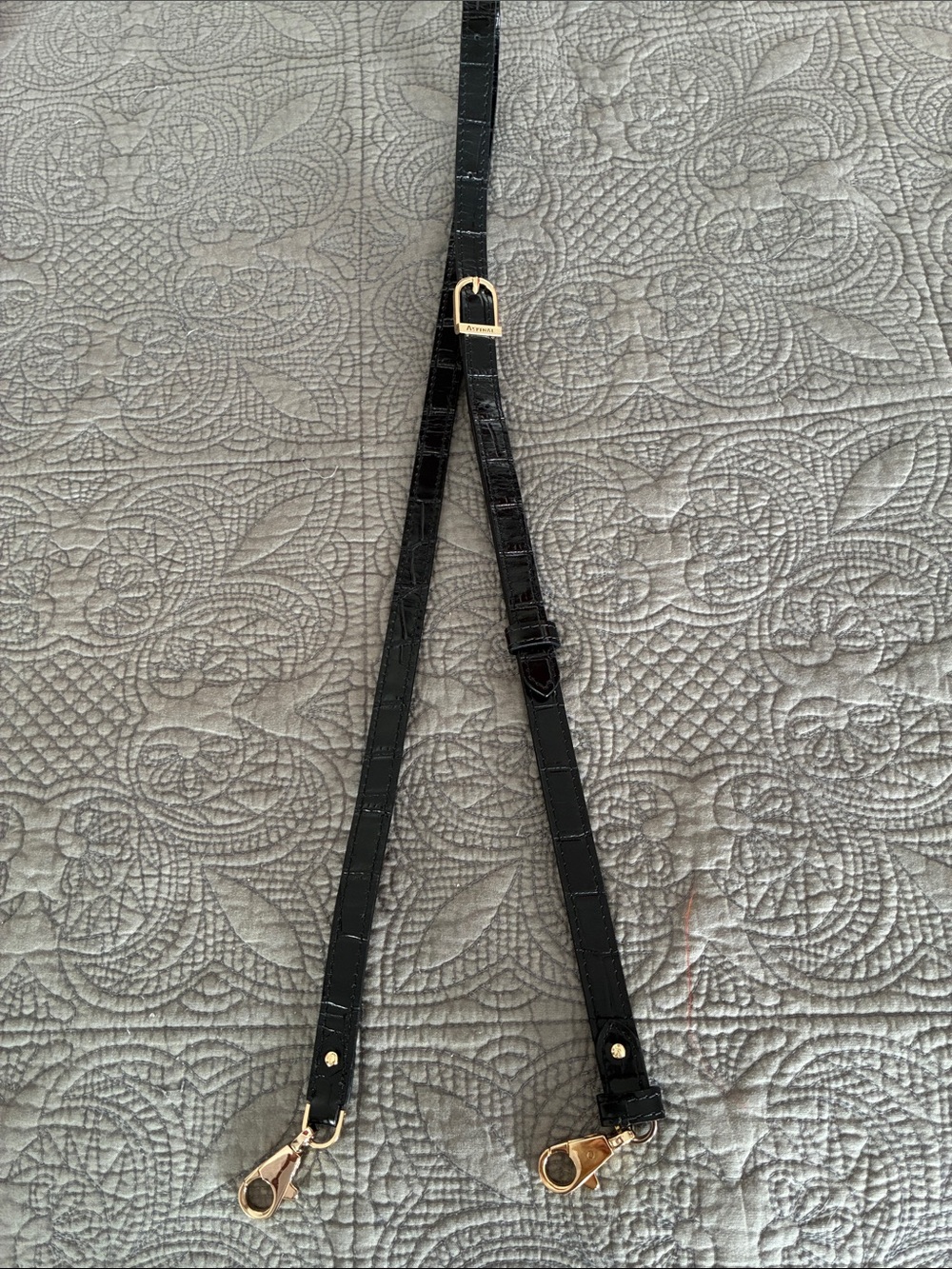 Aspinal of London Black embossed Crossbody Strap with Gold hardware
